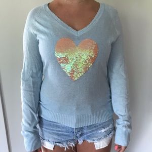 Wildfox lightblue sweater with sequined hearts